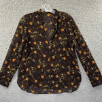 Mango MNG Suit Deep V Long Sleeve Blouse Floral Brown Women's Size 2 / XS Photo 0
