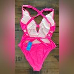Cupshe NWT Pink LARGE  Plunging Neck One Piece Swimsuit Cutout Bathing Suit Photo 4