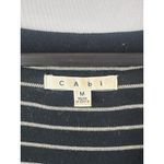 CAbi Black & Beige Striped Cardigan Sweater Medium 3/4 Sleeve Ruffle Trim V-Neck Photo 2