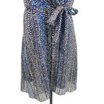 Anna Sui Wrap Mini Dress Short Sleeve Abstract Print Silk Blue Metallic Size 0 Photo 3