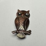 Perched Owl Bird Bell Copper Signed Brooch Pin Figural Photo 2