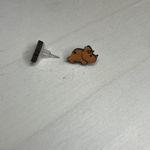 New Handcrafted Handpainted Lightweight triceratops Dinosaur Wood Earrings Orange Photo 4