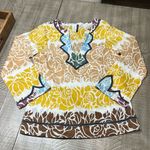 BCBG MaxAzria Swim Brown Floral Print Tunic Long Sleeve Lightweight Cotton Photo 0