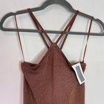 Intermix NEW Ruthie Metallic Knit Halter Mini Dress Party Cocktail Holiday Beige Photo 3