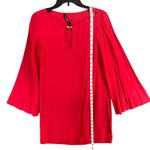 Alice & Trixie Alice Trixie NYC Silk Shift Dress M Cherry Red Keyhole Neck Bell Sleeve Cocktail Photo 8