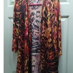 Slinky Brand  Women's Size Small Orange Red Abstract Open Front Cardigan Photo 0