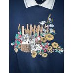 Basic Editions VTG 1990’s Dog & Cat Floral Sweatshirt Collared Navy Small USA Blue Photo 3