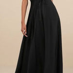 Lulus NWOT  Women's I'm All Yours Black Satin Cutout Ruffled Maxi Dress M Formal Photo 0