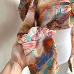 Pretty Little Thing Festival Pastel Marble Boho Fairy Ruched Crop Blouse Long Sleeve 4 / Small NWT Photo 5