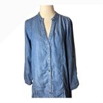 Current Air Dress Women XS Blue Chambray Tencel Shirt Button Down Tiered Midi Photo 3