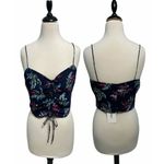 Likely  Alias Floral Print Ruched Crop Top‎ Tank Top Cerulean Blue Detail Large Photo 1