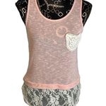 Papaya  Peach Pink Tank Blouse Open Back Lace Hem Pocket NWOT Size Small‎ Photo 0