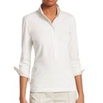 Akris Punto  Half Snap Polo‎ Shirt Contrast Trim White Office Work Luxury Size 10 Photo 0