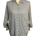 Max Studio  Crinkled Blue/White Plaid Longsleeve Top NWT Photo 0