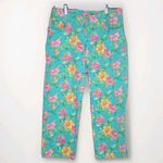 Lauren Ralph Lauren Teal Floral Cropped Cotton Blend Ankle Pants Women Size 8 Pink Photo 0