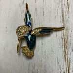 Vintage Roman Enamel Rhinestone Hummingbird Gold Tone Brooch Photo 0