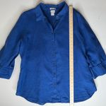 Chico's  No Iron Linen Button Front Shirt Blue Size 2 US 12 Lightweight Comfy Photo 5
