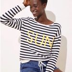 Loft Ann Taylor Cotton Crochet Crew Neck Sun Stripe Sweater Pullover Size Large Photo 0