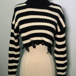 ZARA NWT Black and white striped cropped sweater with frayed edges turtleneck S Photo 0