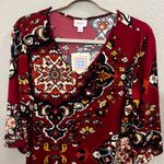 LuLaRoe Tunic Top Large Paisley Print 3/4 Wide Sleeve V Neck Burgundy Red Womens Photo 1