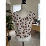Active USA Cropped Floral Ruffle Sleeve Tie hem Front Blouse womens large Photo 3