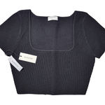 Babaton Adelaide Sculpt Knit Black Short Sleeve Square Neck Crop Top Size L Photo 0