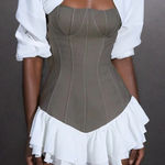 Innovare Denim Mini Dress Strapless Frill Hem Abiline Size M Green White Size M Photo 0