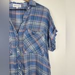 Bella Dahl Bella Dalh Rolled Short Sleeve Button Down Top Blue Plaid Pockets Women’s Sz S Photo 4