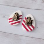 Vintage Clip On Earrings Off White & Red Striped Large Statement W.Germany Photo 6