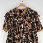 Pano Floral Print Flocked Velvet Eyelet Lace Trim Surplice Tiered Midi Dress Black Size 18 Photo 2