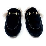 Gucci Black Velevt Fur Lined Princetown Loafers Mules Horsebit Size EU 37 US 7 Photo 1