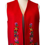 Vintage Matyo Folk Art Hungarian Red Felt Embroidered Floral Vest 164 Photo 0