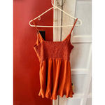 Cider V-Neck Rust Knotted Ruched Tie-Front Ruffle Hem Romper Medium Photo 7