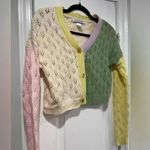 Cotton Emporium  Cropped Open Knit Color Block V Neck Button Cardigan Size M Photo 3