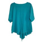 Oh My Gauze Turquoise Cotton Tunic Fringe Asymmetrical Lagenlook Artsy Boho OS Blue Size undefined Photo 1
