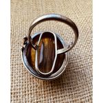 Vintage Oval Striated Amber Laminated Together 925 Sterling Silver 8.62g Size 7 Silver Photo 10