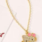 Hello Kitty  Stainless Steel w/ Rhinestone Charm and Necklace with a Pink Bow Photo 0