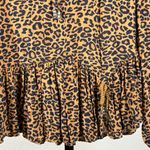 Leopard Peplum Blouse Long Sleeve Boho Chic Flowy Tiered Hem Top Women’s Small Brown Photo 1