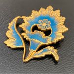 Vintage 1985 MMA Metropolitan Museum of Art Goldplated Blue Enamel Flower Brooch Photo 3