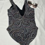 Athleta  Black and Purple One Piece Swimsuit V-Neck Artistic Design Photo 0