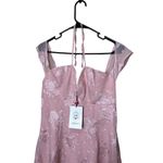 Cider  Pink Floral Jacquard Halter Neck Mini Dress Square Neck Cap Sleeve Photo 1