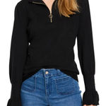 Nic+Zoe Easy Charm Black Mock Neck Puff Sleeve Quarter Zip Sweater Womens Medium Photo 0