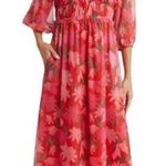 Maisie Red and Pink Floral Print Mesh Midi Dress Women’s Size Medium NWT Photo 0