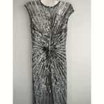 Mac Duggal Silver Sequined Cap Sleeve Evening Gown Womens Size 6 Formal Party Photo 5