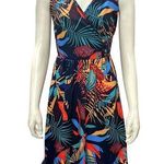 CCC Colorful Bohemian Style Spaghetti Strap Dress V Neck Tropical Leaf Print Med Blue Size undefined Photo 0