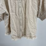 Umgee Natural Linen blend Blouse raw hem S oversized short balloon sleeve casual Photo 6