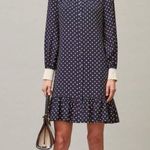 Tory Burch Cora Navy Blue Polka Dot Mini Dress Cream Scalloped Cuff Silk Size 4 Photo 1