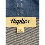 Haptics Good Vibes Denim & Ivory Patchwork Sherpa Half Zip pullover, size large Blue Photo 4
