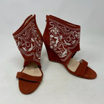 Anthropologie  Plomo‎ Paula Embroidered Wedge Sandals Rust Orange Size 37 US 6.5 Photo 3