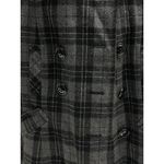 Plaid Black Gray Wool Blend Military Style Peacoat Size L Photo 3